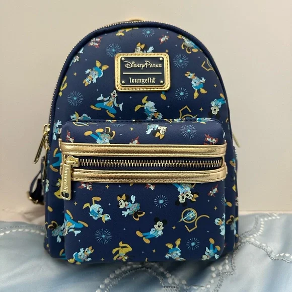 Loungefly Navy Blue Disney Character Mini Backpack with Gold Accents Disney Cruise Line Loungefly Mini Backpack main image 2